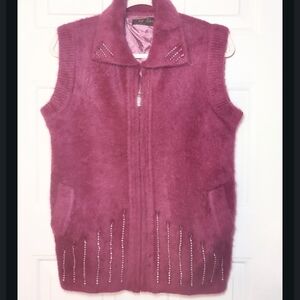 Vintage Embellished Angora Sleeveless Vest in Rich Pink